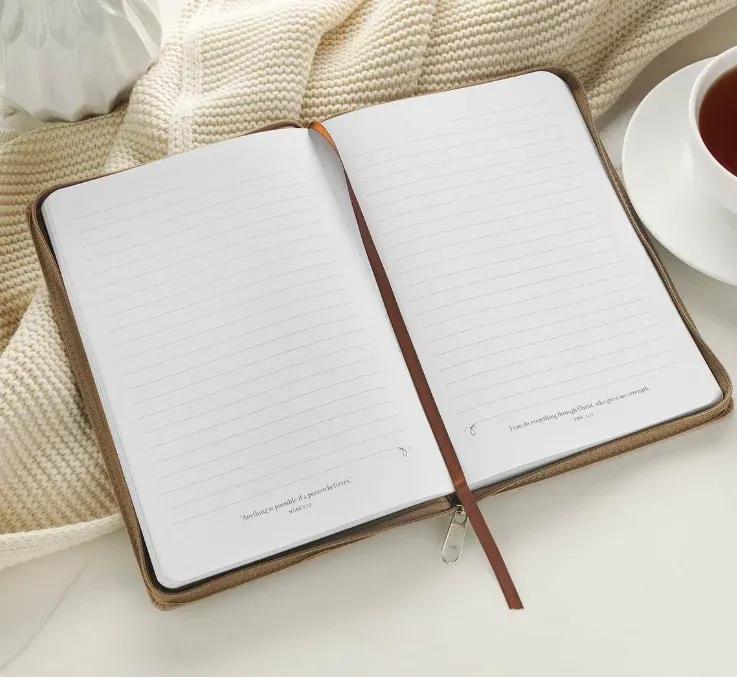 The Lord Is My Shepherd Tan Faux Leather Zippered Slimline Journal - Psalm 23:1-3