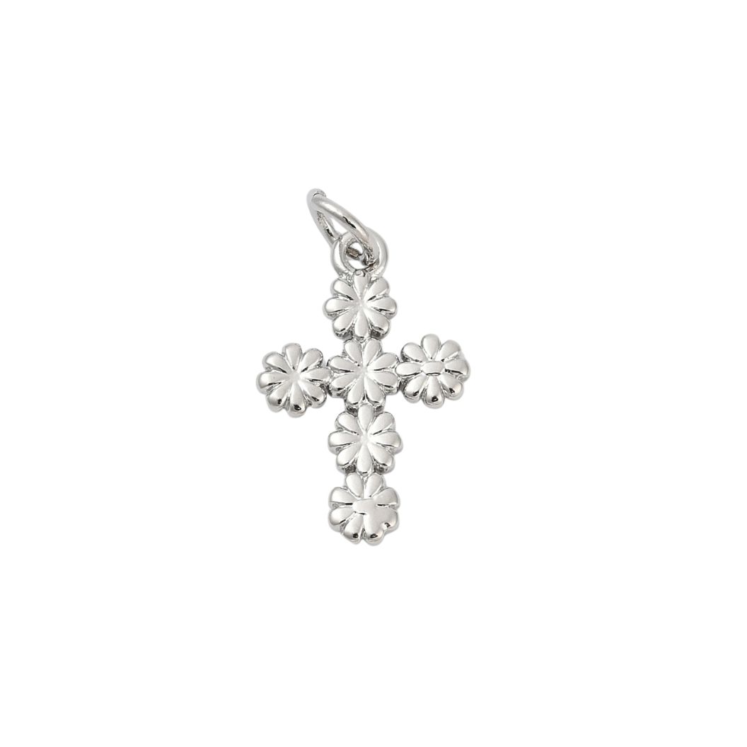 Silver Daisy Cross Charm