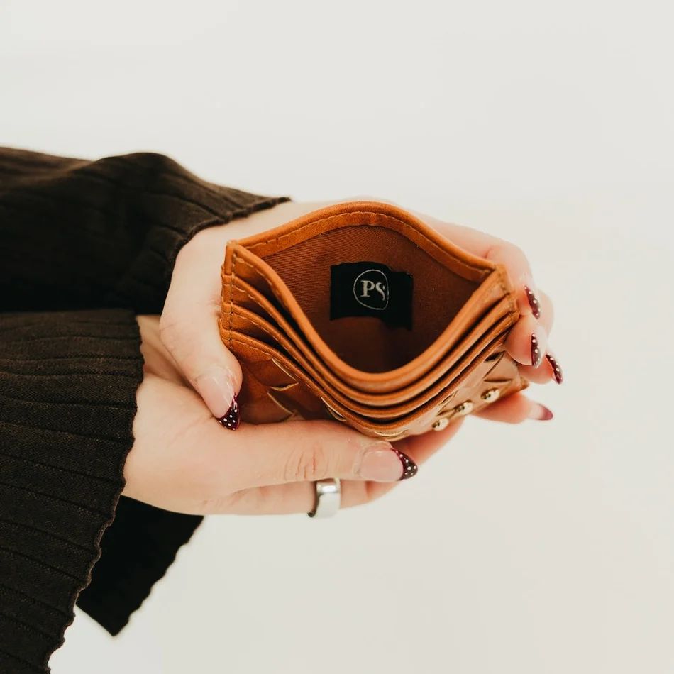 Checker Tan Mariah Woven Small Card Holder Walle