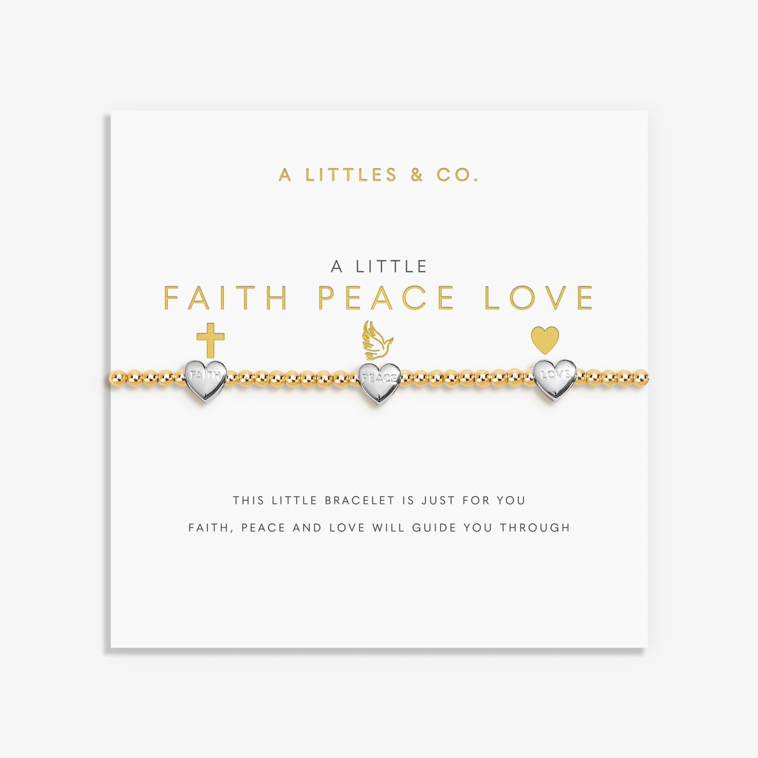 A LITTLE | FAITH PEACE LOVE | Silver &amp; Gold-Tone Plated | Bracelet | 6 7/8" stretch