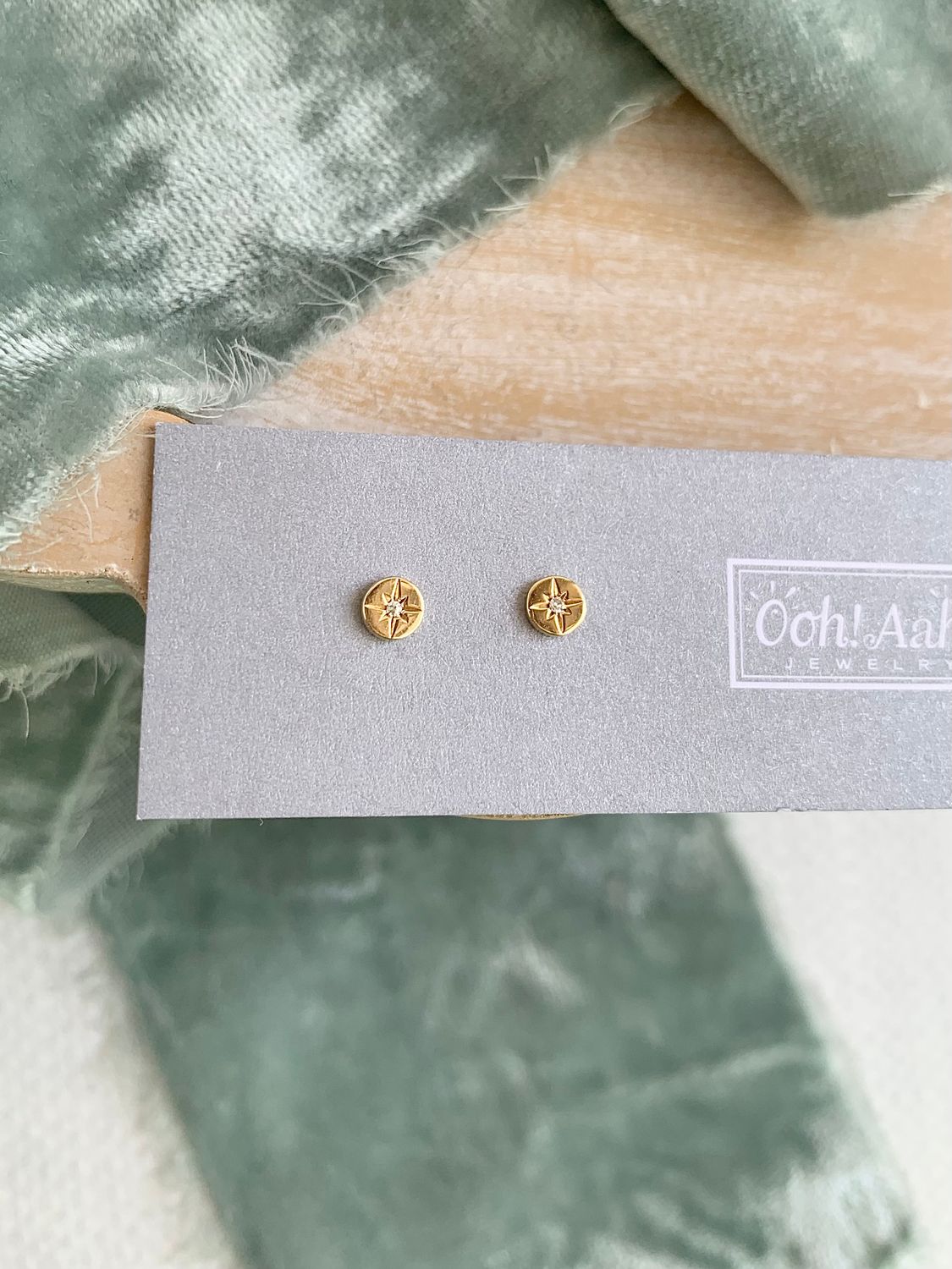Dainty North Star Diamond 14k Yellow Gold Stud Earrings