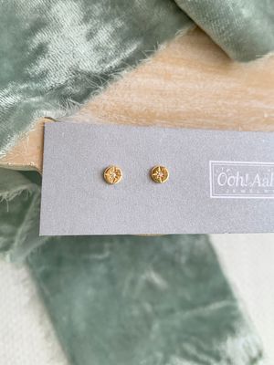 Dainty North Star Diamond 14k Yellow Gold Stud Earrings