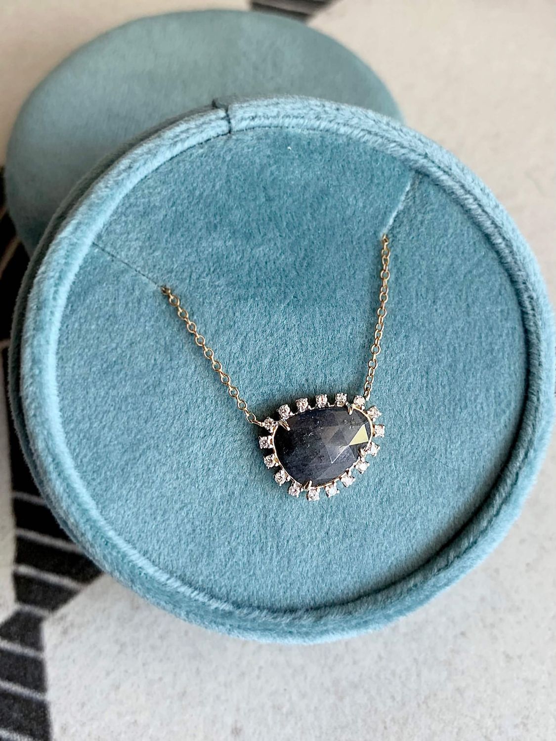 Dark Labradorite Diamond 14k Yellow Gold Necklace