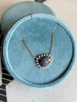 Dark Labradorite Diamond 14k Yellow Gold Necklace