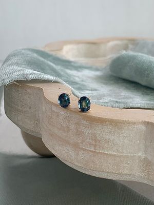 Moody London Blue Topaz 14k Yellow Stud Earrings