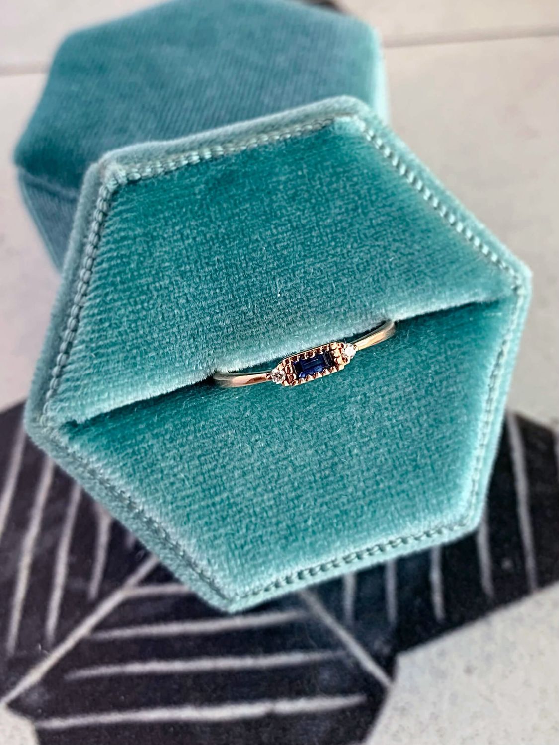 Dainty Sapphire & Tiny Diamond 14k Rose Gold Ring
