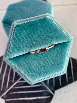 Dainty Sapphire & Tiny Diamond 14k Rose Gold Ring