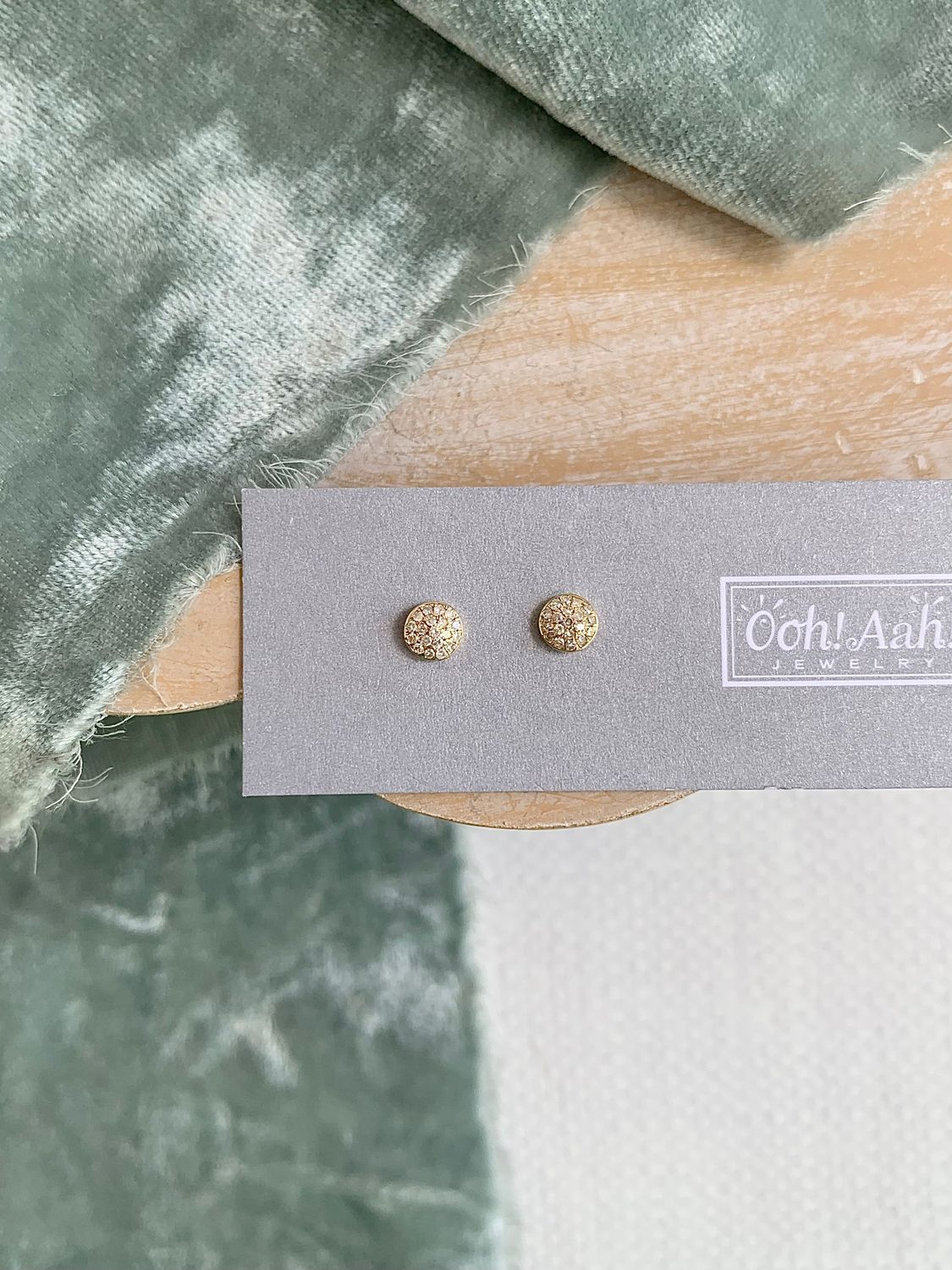 Pave Diamond 14k Yellow Gold Dot Stud Earrings