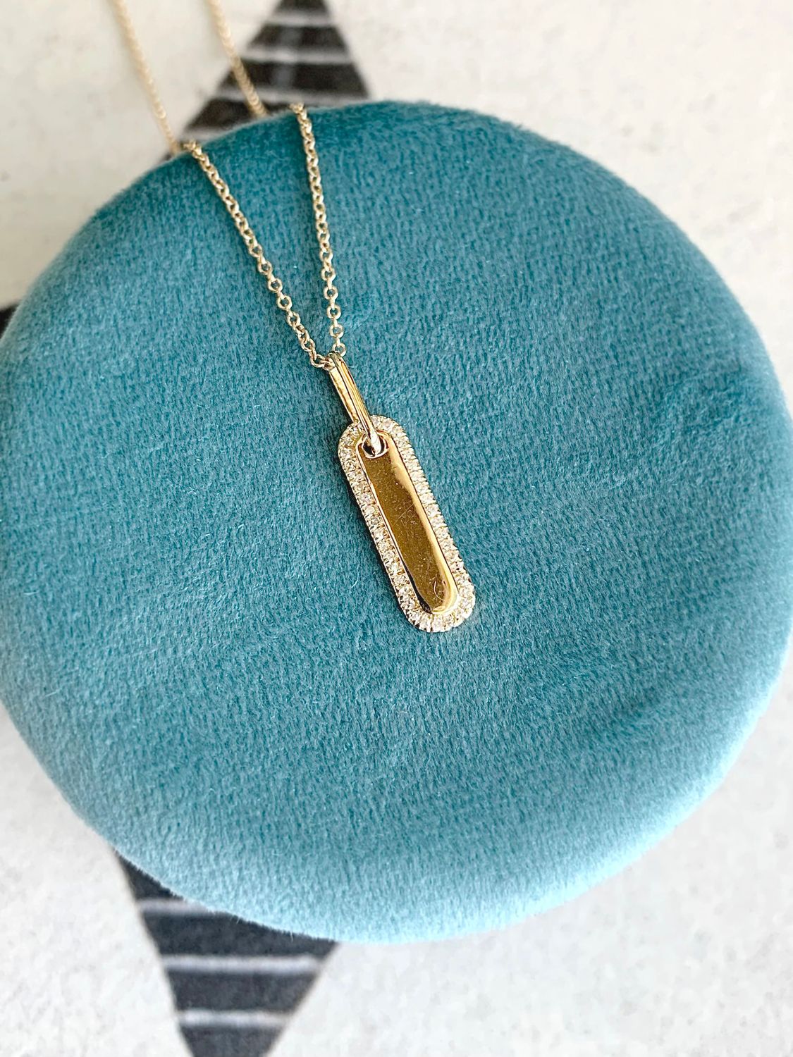 Diamond Halo Engravable 14k Yellow Gold Tag Necklace