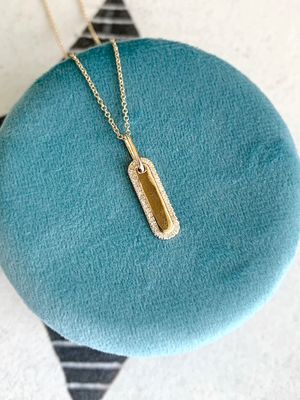 Diamond Halo Engravable 14k Yellow Gold Tag Necklace