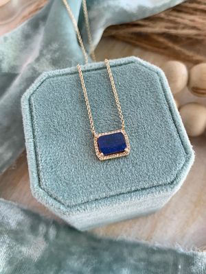 Dark Blue Natural Opal Diamond 14k Yellow Necklace