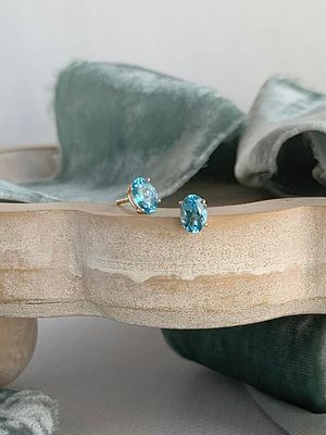 Bright Swiss Blue Topaz 14k Yellow Gold Stud Earrings