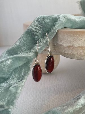 Dark Cherry Amber Silver Earrings