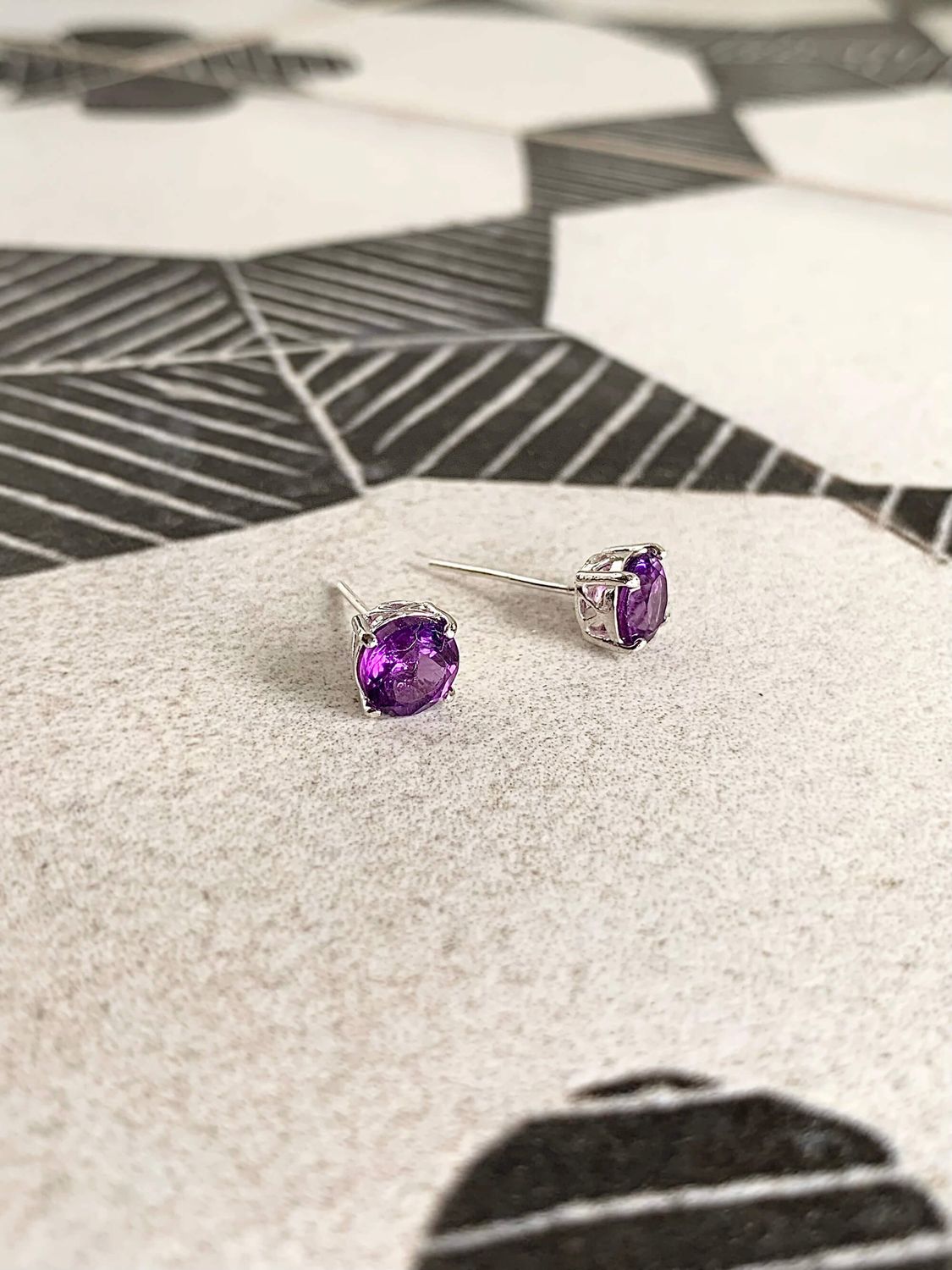 Balancing Amethyst Silver Stud Earrings