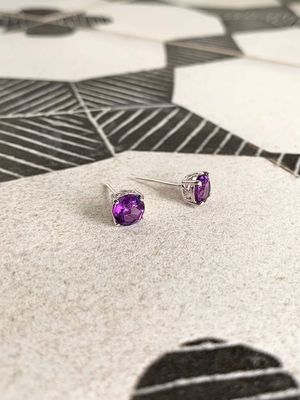 Balancing Amethyst Silver Stud Earrings