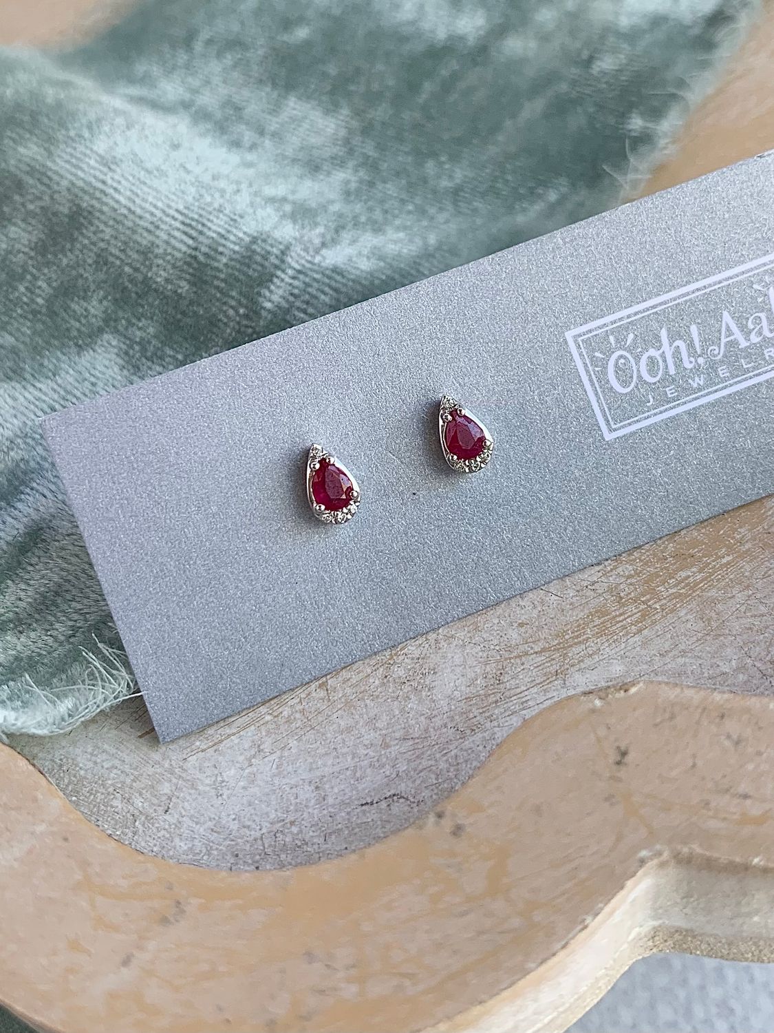 Dainty Ruby & Diamond 18k White Gold Earrings