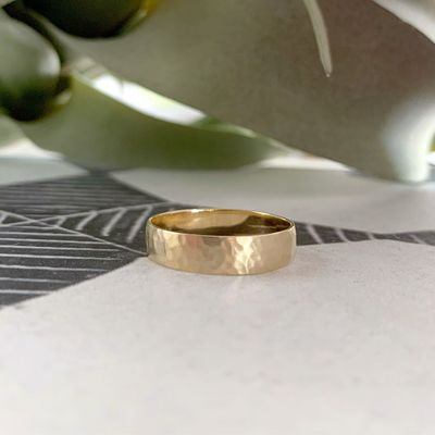 14K Yellow 6mm Ultra Lightweight Standard Fit Half Round Band with Satin Rock Finish