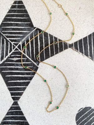 Petite Emerald Stations 18k Yellow Gold Necklace