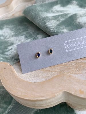 Petite Sapphire Raindrop 14k Yellow Stud Earrings