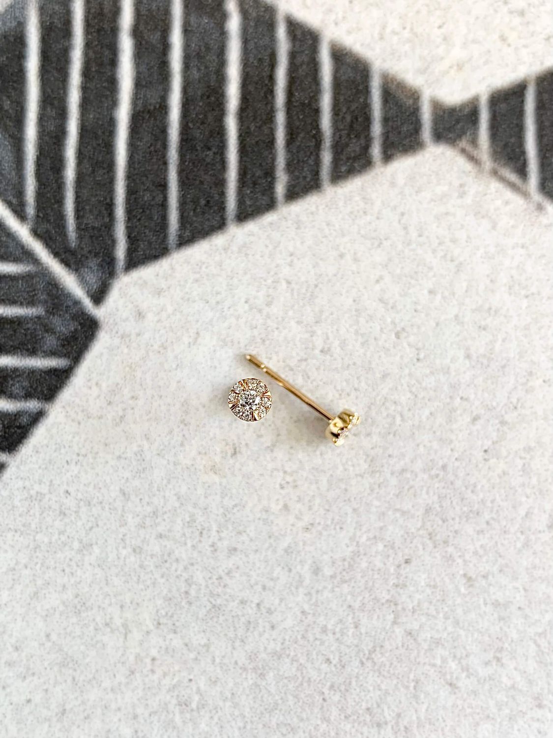 Tiny Diamond Halo 18k Yellow Gold Stud Earrings