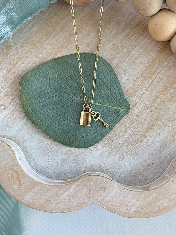 Dainty Lock & Key 14k Yellow Gold Necklace