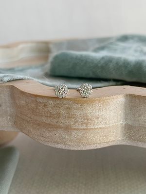 Future Heirloom Diamond Cluster 14k White Gold Stud Earrings