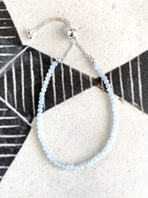 Beaded Aquamarine Adjustable Silver Bracelet
