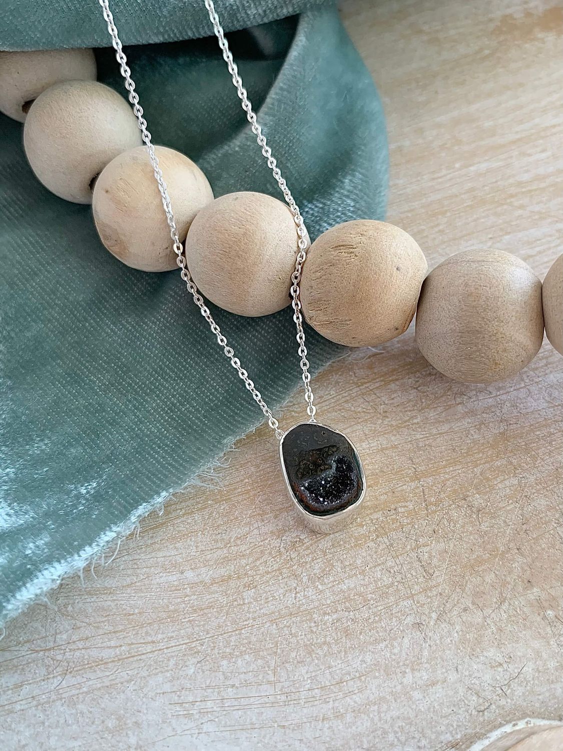 Dark Geode Silver Necklace
