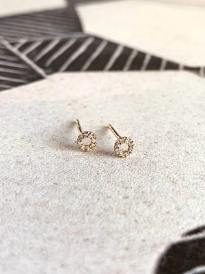 Petite Open Circle Pave Diamond Yellow Gold Post Earrings