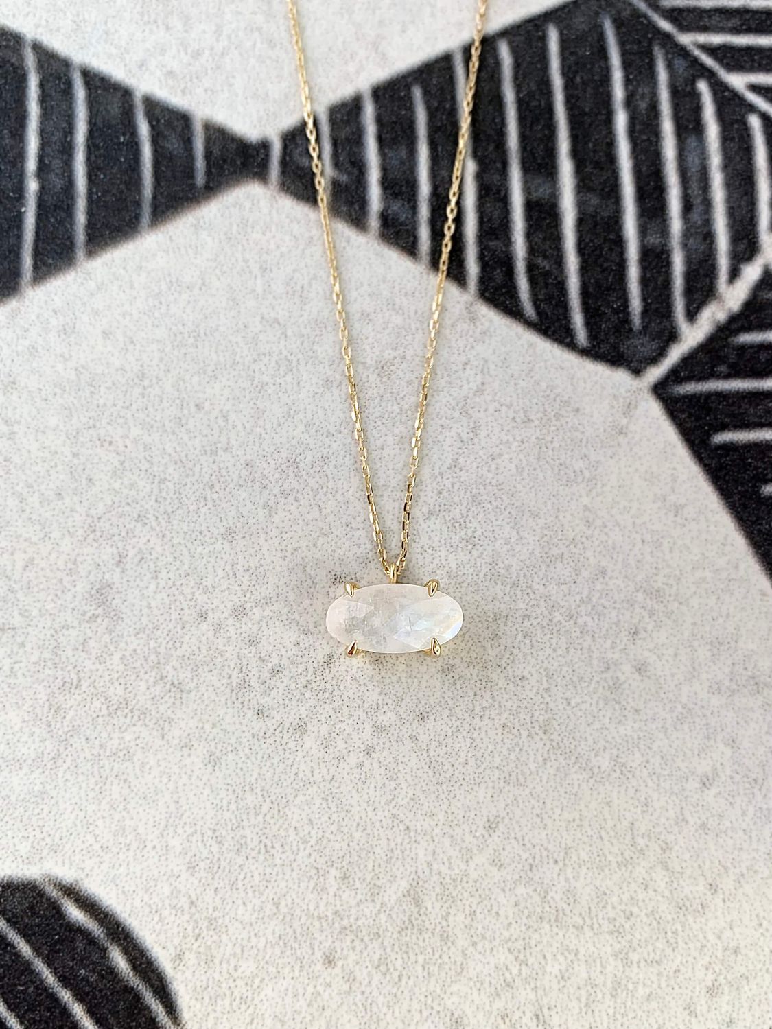 East West Moonstone 14k Yellow Gold Necklace