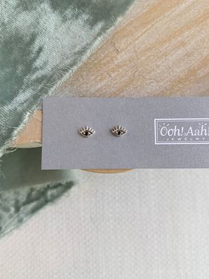 Petite Evil Eye Sapphire Post Earrings