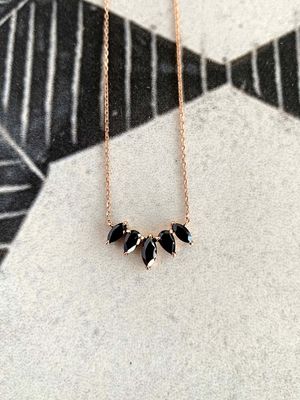 5 Stone Pear & Marquise Cut Black Spinel 14k Rose Gold Necklace