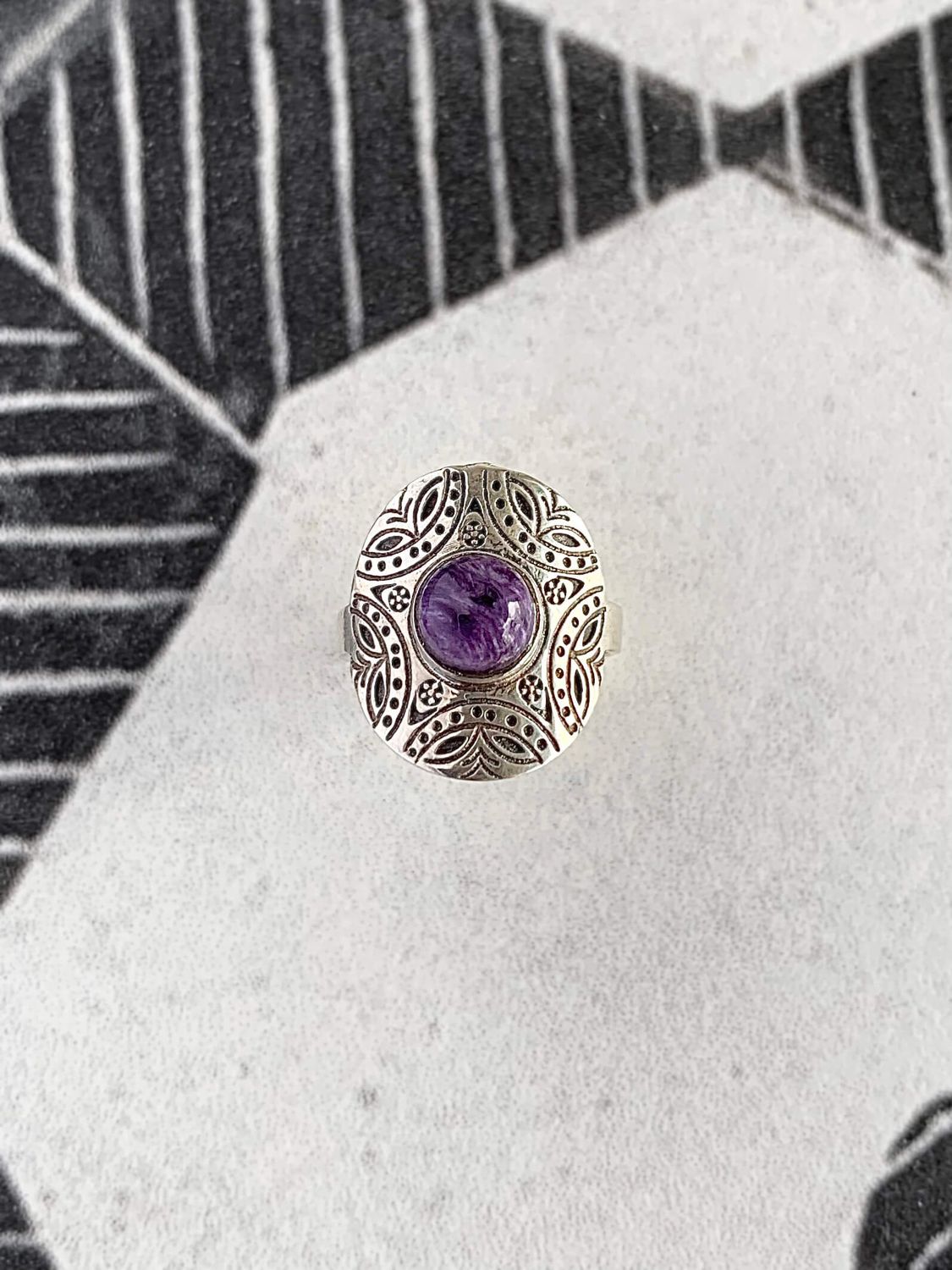 Shielding Charoite Silver Ring