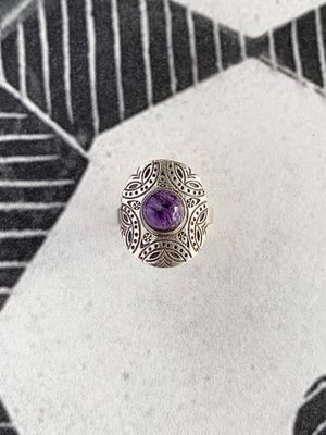 Shielding Charoite Silver Ring
