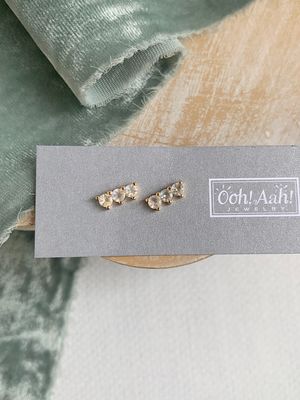 Moonstone Trio Prong Set 14k Yellow Gold Stud Earrings