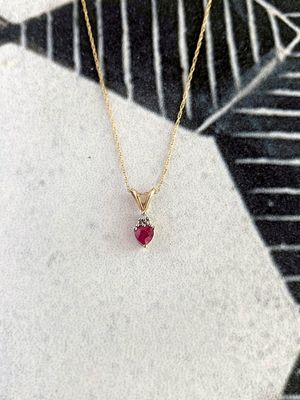 Ruby Heart and Diamond 14k Yellow Gold Pendant Necklace