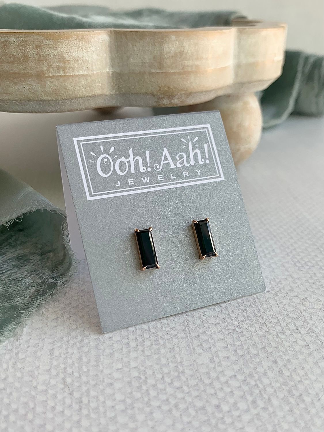 Rectangle Black Spinel Prong Set 14k Rose Stud Earrings