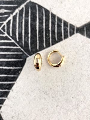 Pillowed Diamond 14k Yellow Gold Tapered Huggie Earrings