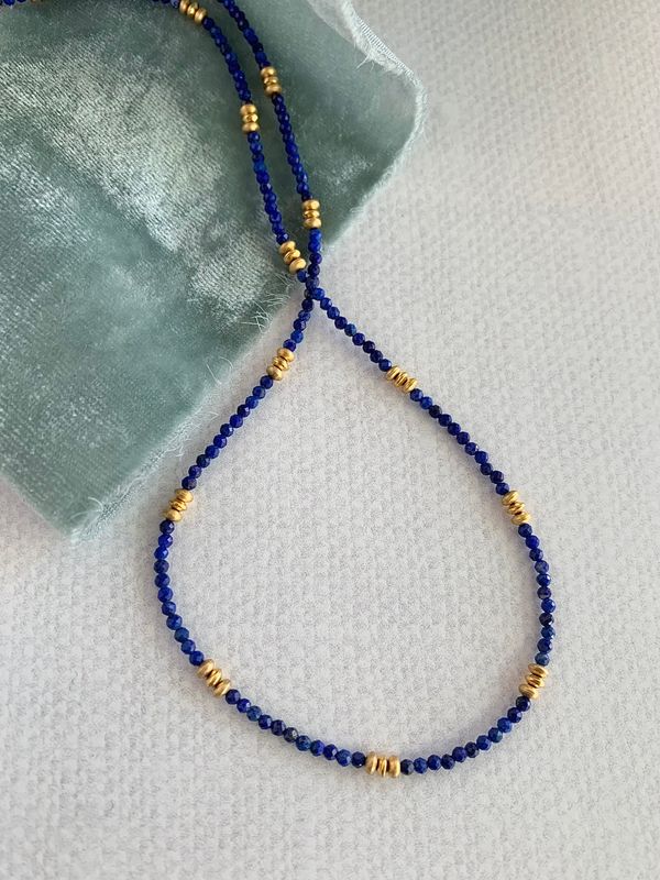 Dainty Lapis & Gold Vermeil Bead Strand Necklace