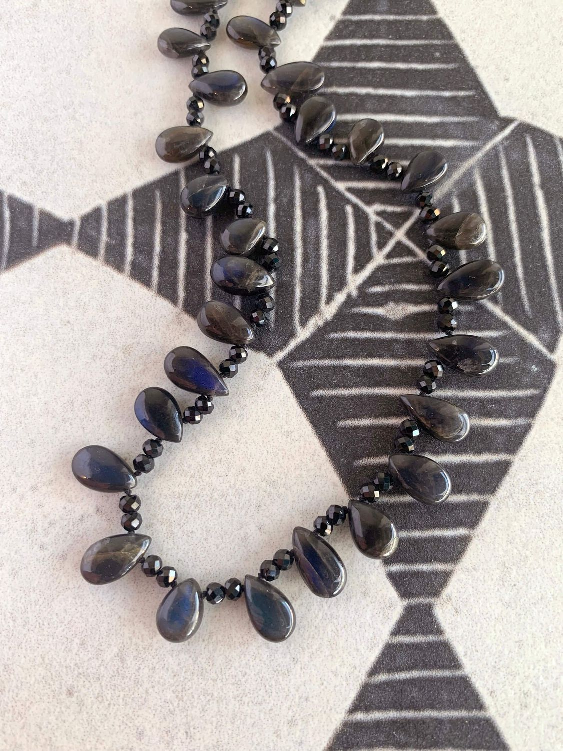 Rich Labradorite Droplets & Black Spinel Necklace