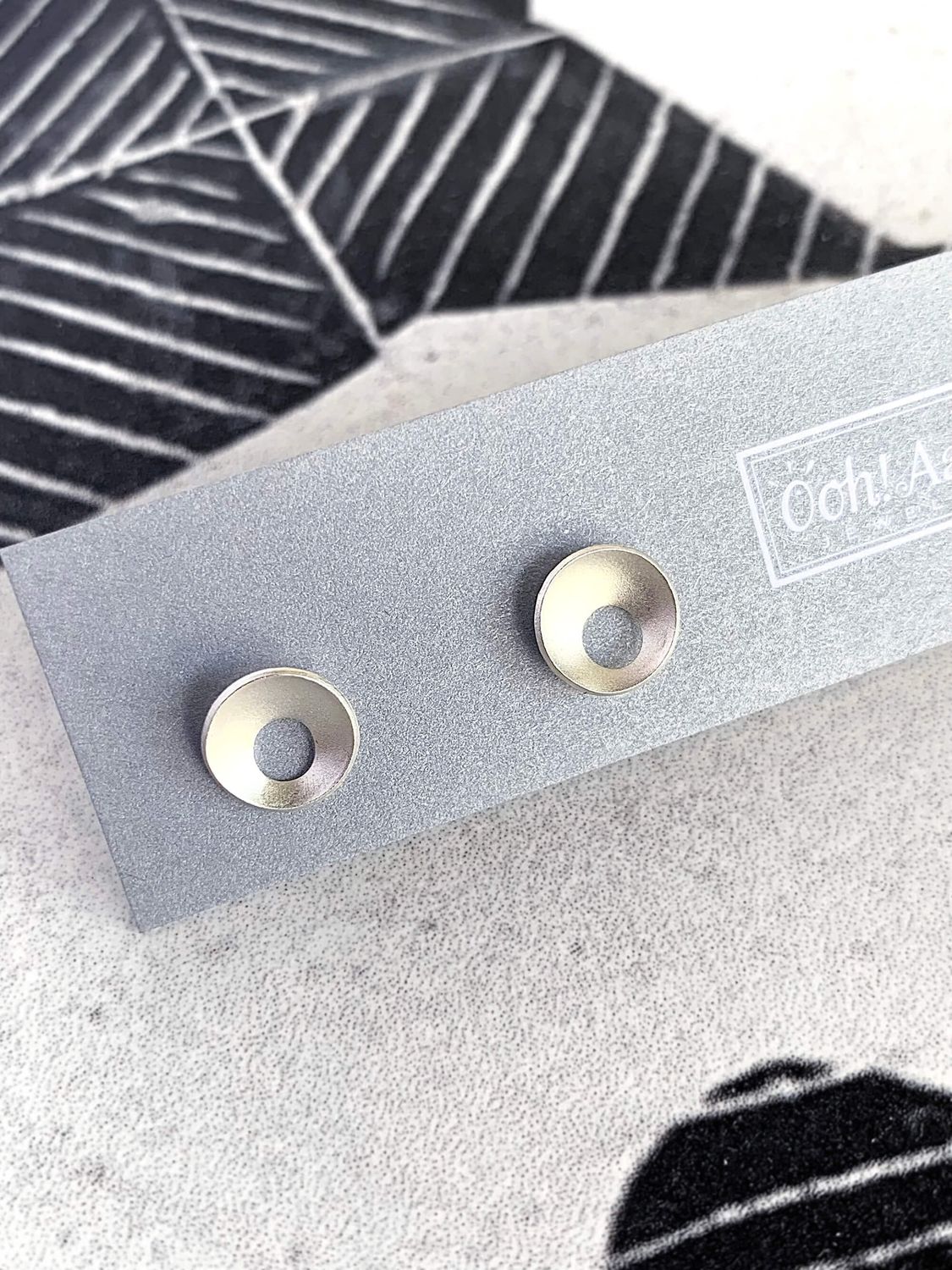 Open Circle Curved Satin Silver Stud Earrings