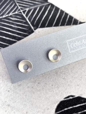 Open Circle Curved Satin Silver Stud Earrings