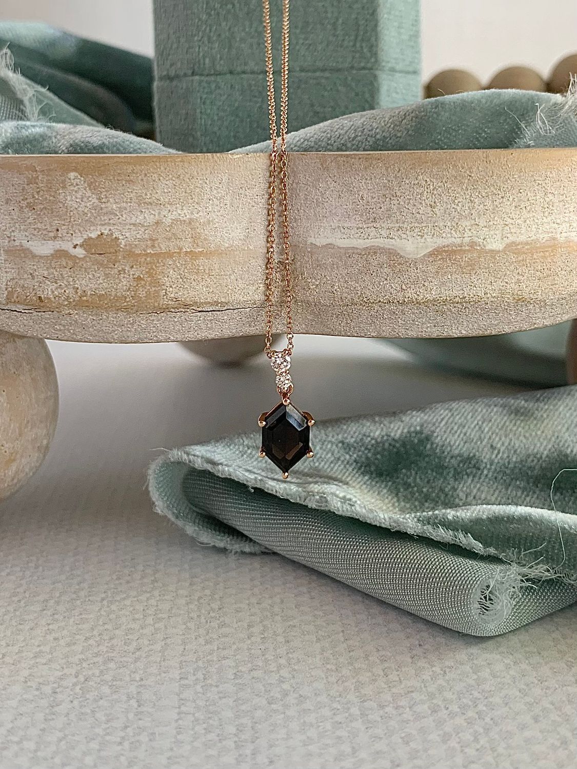 Noble Smoky Quartz Diamond 18k Rose Gold Necklace