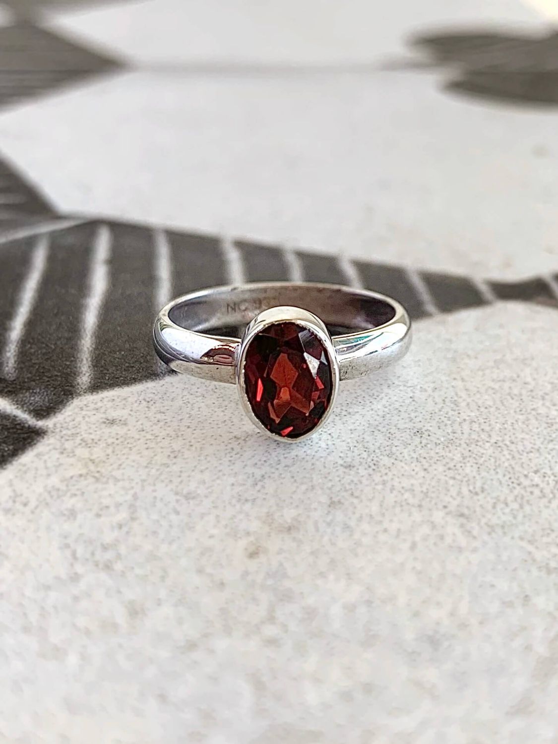Warm Garnet Silver Ring
