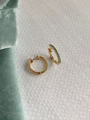 Emerald 14k Yellow Gold Huggie Earrings