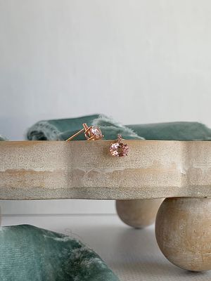 Damsel Morganite Diamond 18k Rose Gold Stud Earrings