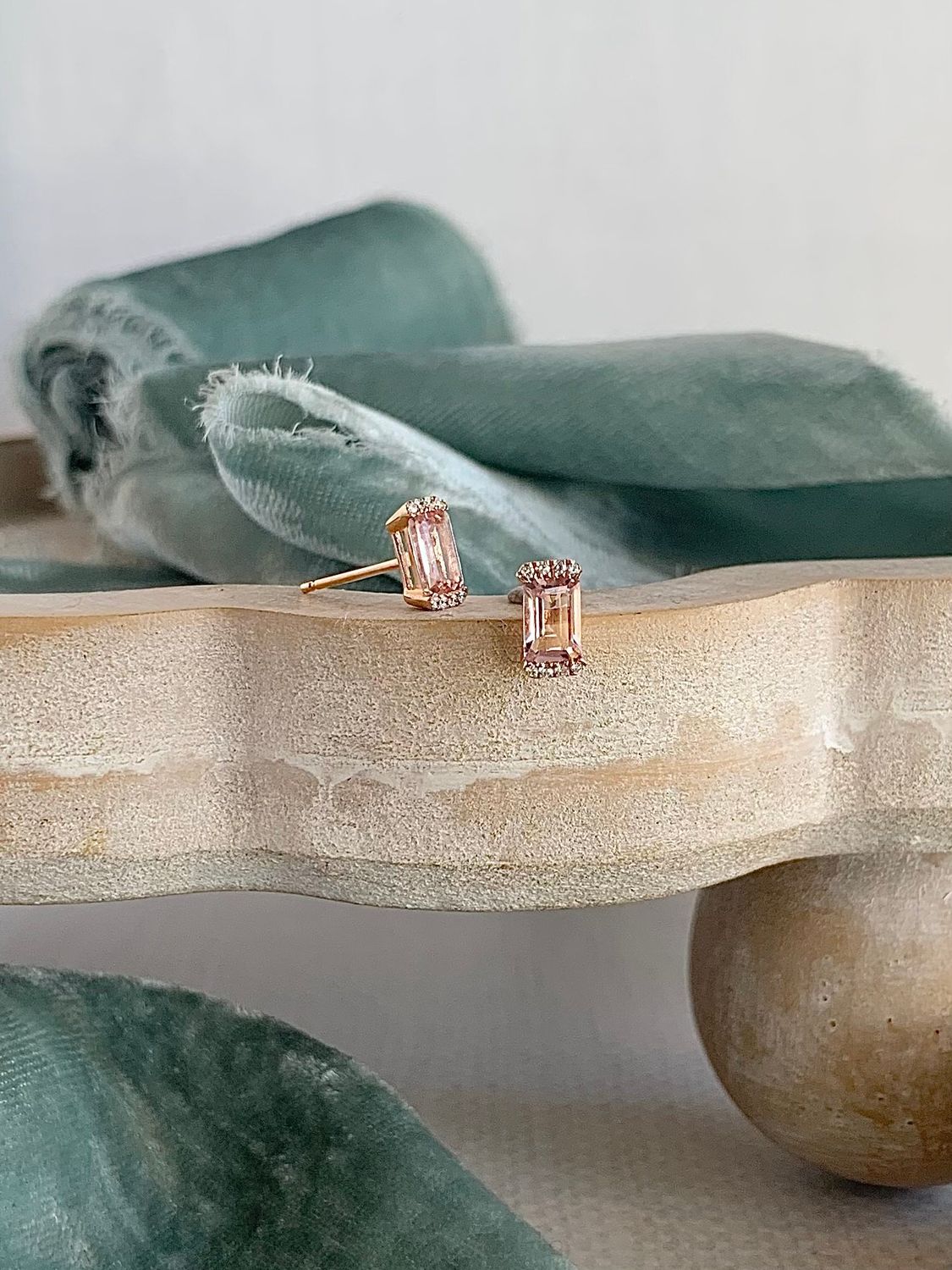 Poised Morganite Diamond 18k Rose Gold Stud Earrings