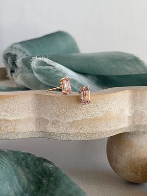 Poised Morganite Diamond 18k Rose Gold Stud Earrings