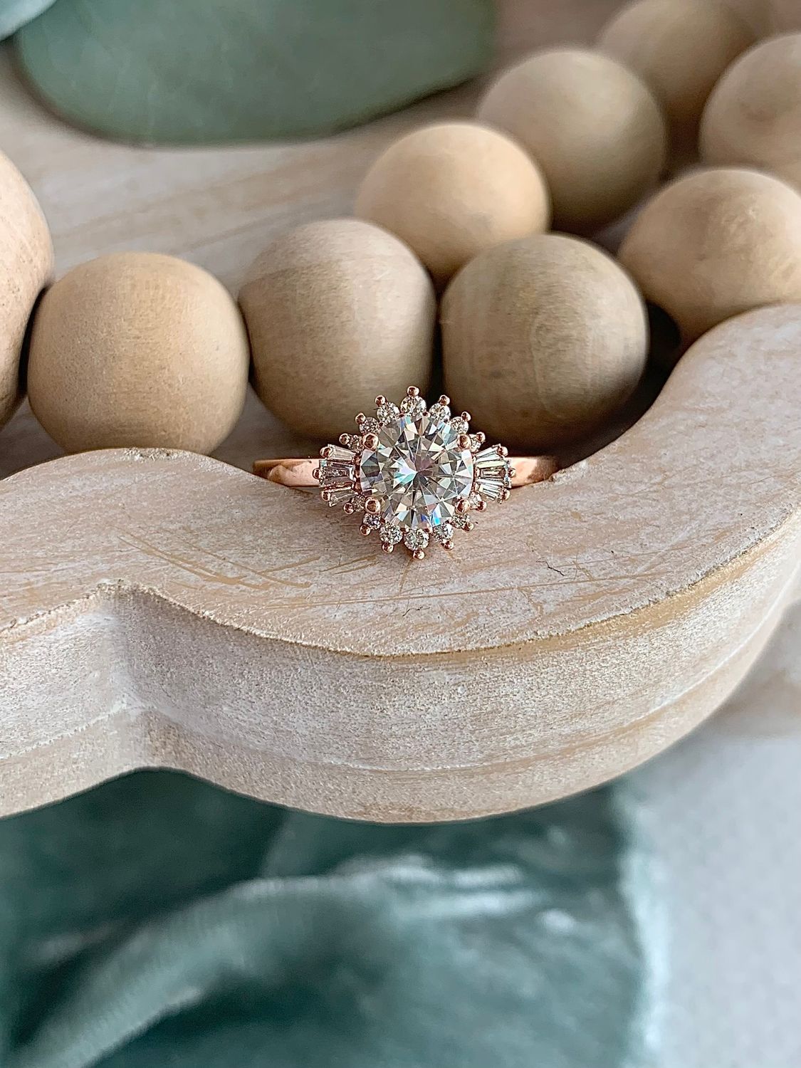 Luciana 14k Rose Gold Round Brilliant Baguette Engagement Ring