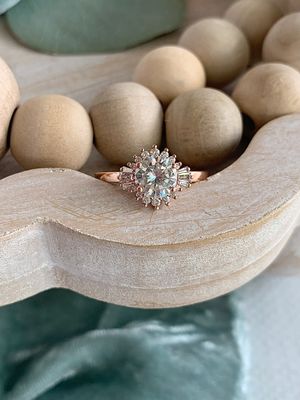 Luciana 14k Rose Gold Round Brilliant Baguette Engagement Ring
